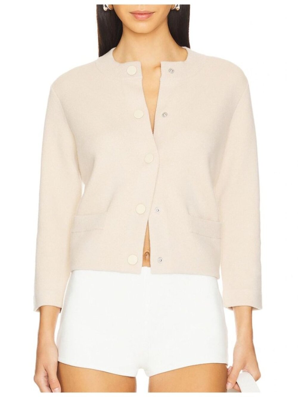 VINCE Wool-Blend Shrunken Snap Cardigan Tan Beige Size XS